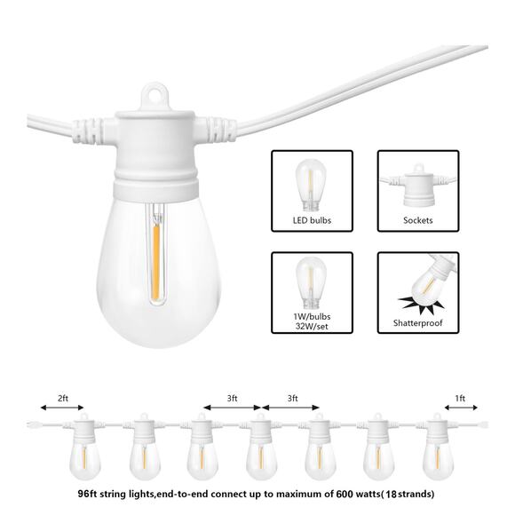 Sunthin Outdoor Patio Garden White String LED Shatterproof Lights - Picture 2 of 9